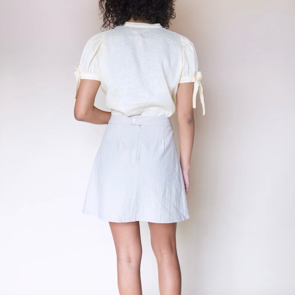 $275 Emma Rothkopf Linen Cotton Mini Pleated Tennis Skirt Large L Natural / Ecru - Picture 4 of 8